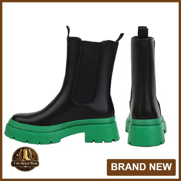 Women's Chelsea Ankle Boots Platform Chunky Pull On Booties Mid-Calf - Picture 7 of 8